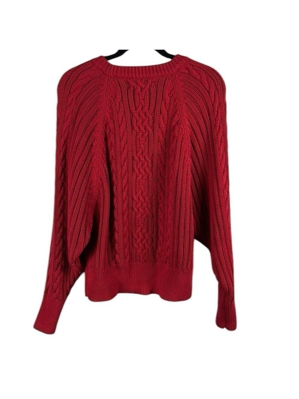 Lauren Ralph Lauren Black Label Red Cable Knit Dolman Sleeve Sweater Size L - Picture 7 of 8